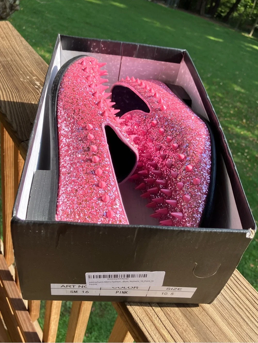 Men's Pink Glitter Spike Slip-On Loafers